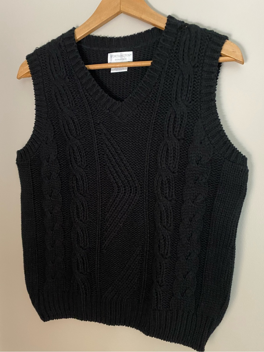 Worthington Black Cable-Knit V-Neck Sweater Vest